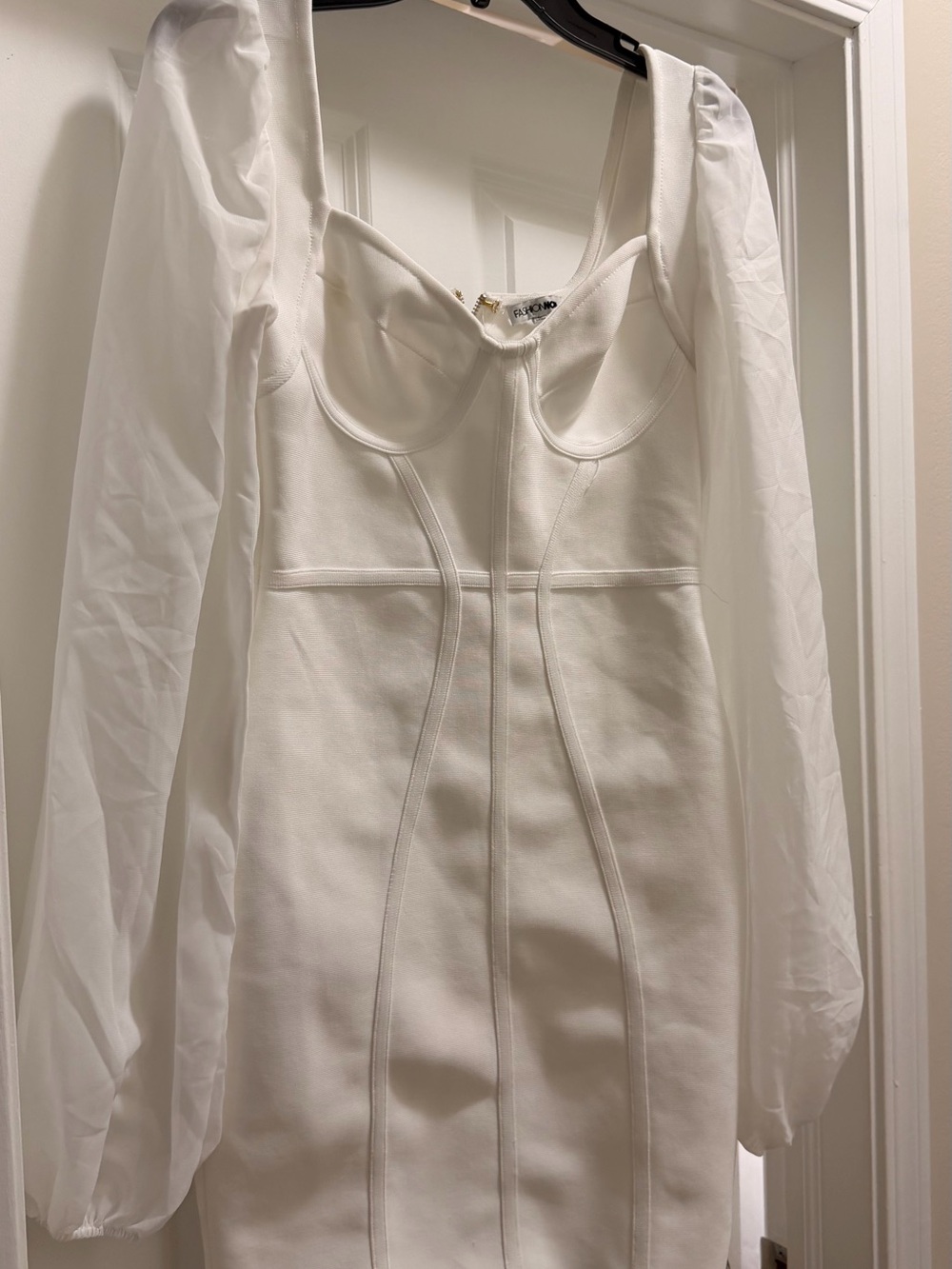 Fashion Nova White Long-Sleeve Bodycon Mini Dress